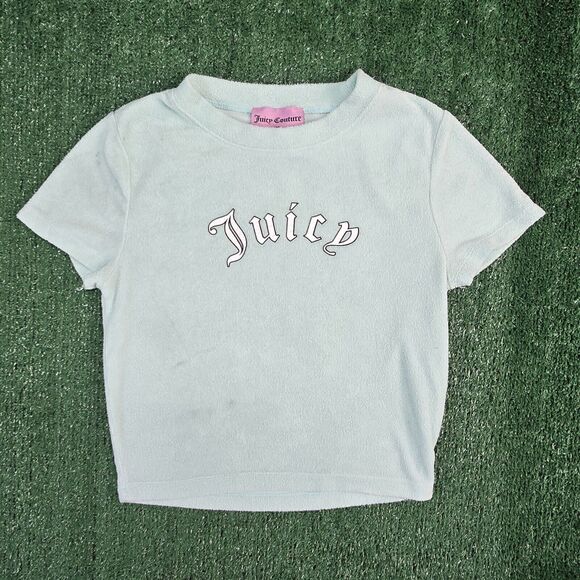 Juicy Couture Forever 21 Terry Cloth Short Sleeve T Shirt Small Light Blue Y2K - Picture 2 of 10